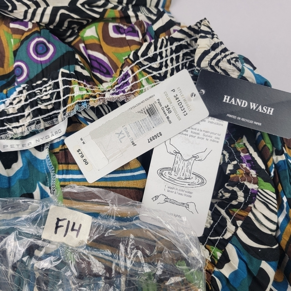 NWT Peter Nygard palm green printed elastic waist full crinkle skirt Size XL - Picture 3 of 3